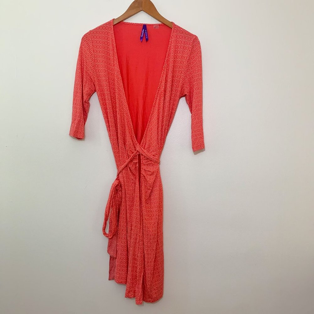 Seraphine Maternity Nursing Knit Wrap Tie Dress Geometric Coral Print, Size 8